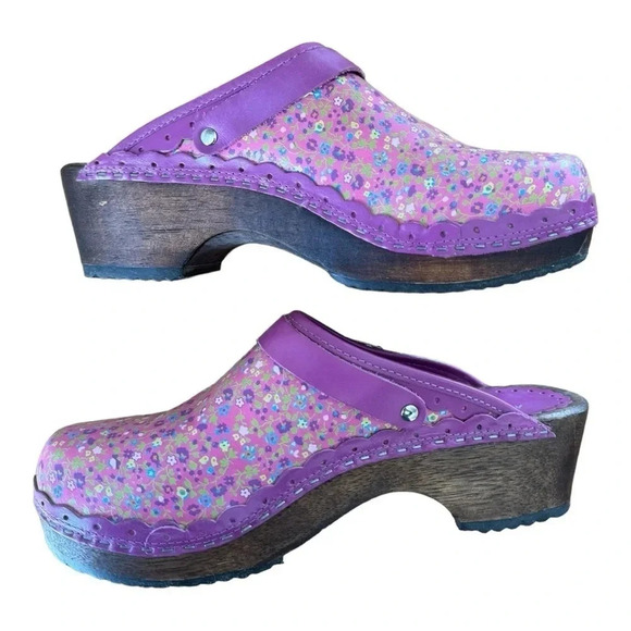 Hanna Andersson Leather Pink Floral Clogs womens size 40 - Picture 1 of 10